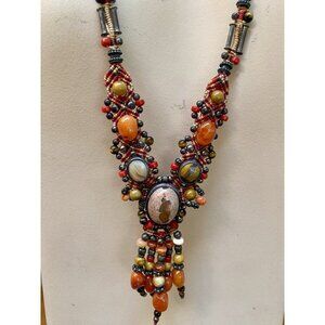 Isha Elafi Handcrafted Fire Opal Carnelian Jasper Bali Necklace Orange Brown